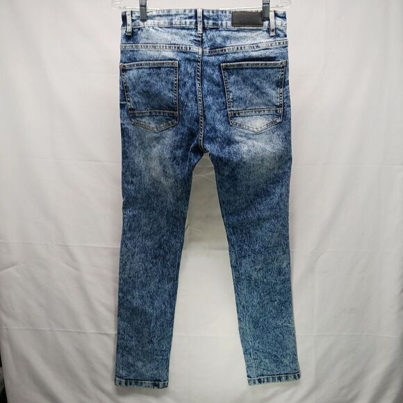 WT02 Acid Wash Denim Jeans Men's 32x30(29) Stretch Faux Double Knee Blue........ - Picture 3 of 14